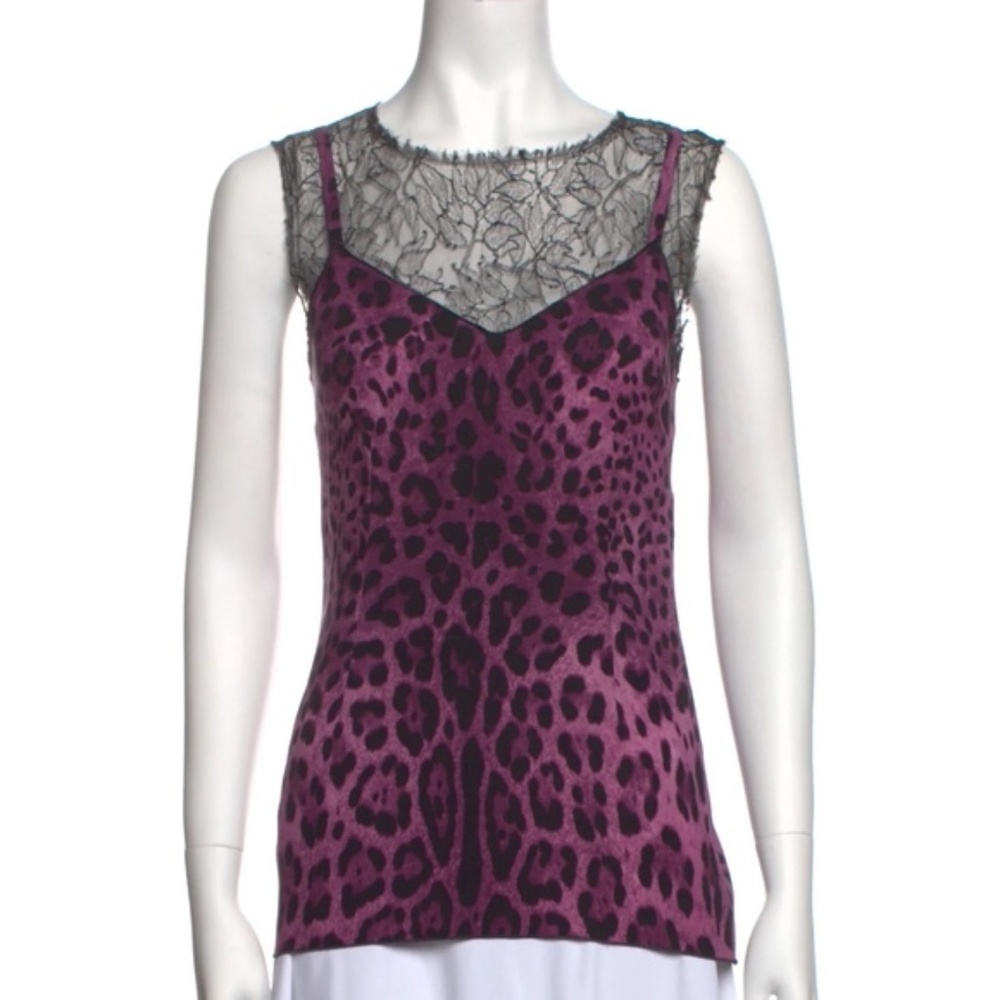 Dolce & Gabbana Purple Leopard Silk and Lace Top